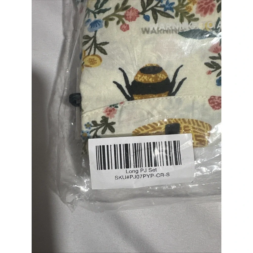 NWT $168 PRINTFRESH [ Small ] 100% Organic Cotton Long PJ Set in Sweet Bee T2205